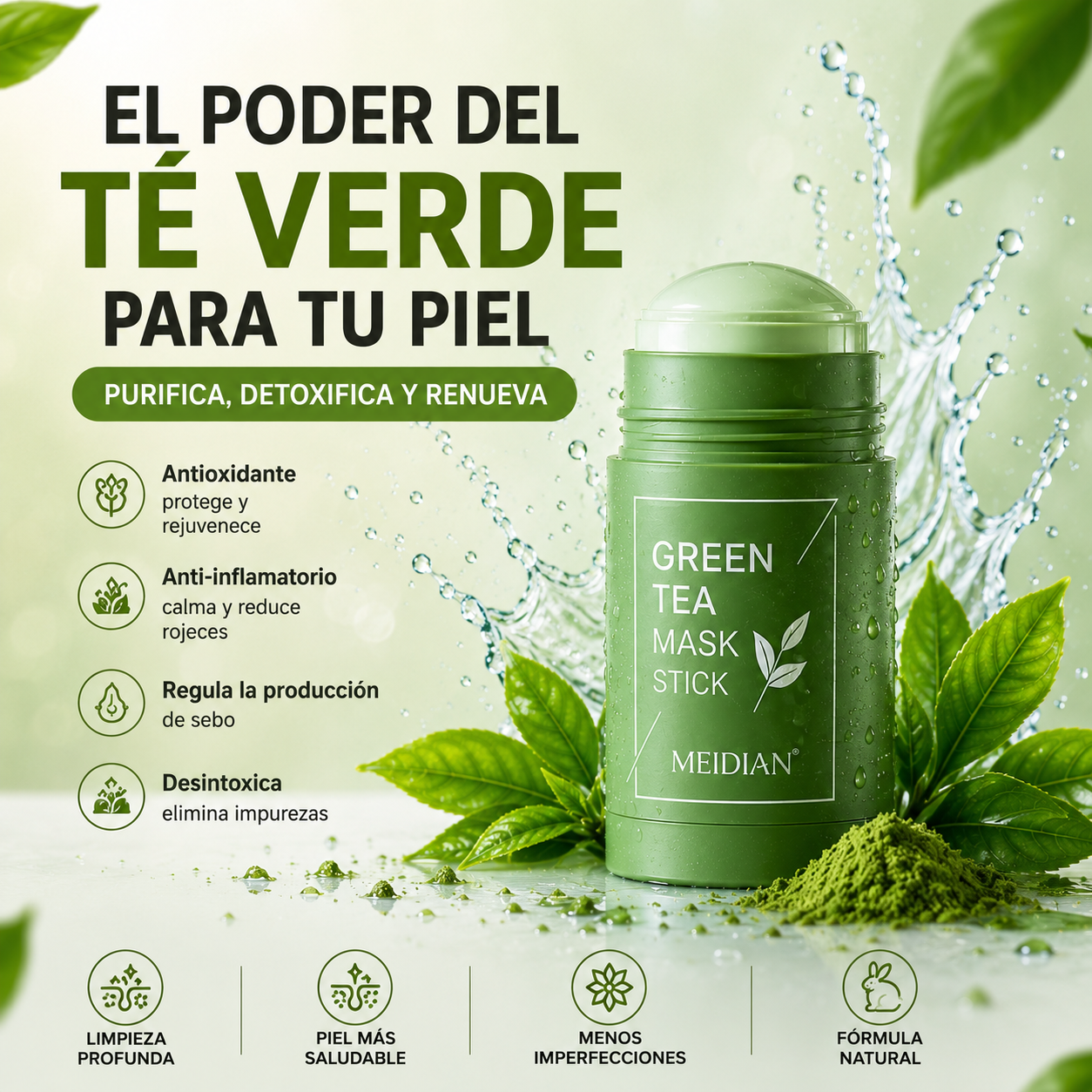 Stick Purificante de Té Verde para Poros y Puntos Negros