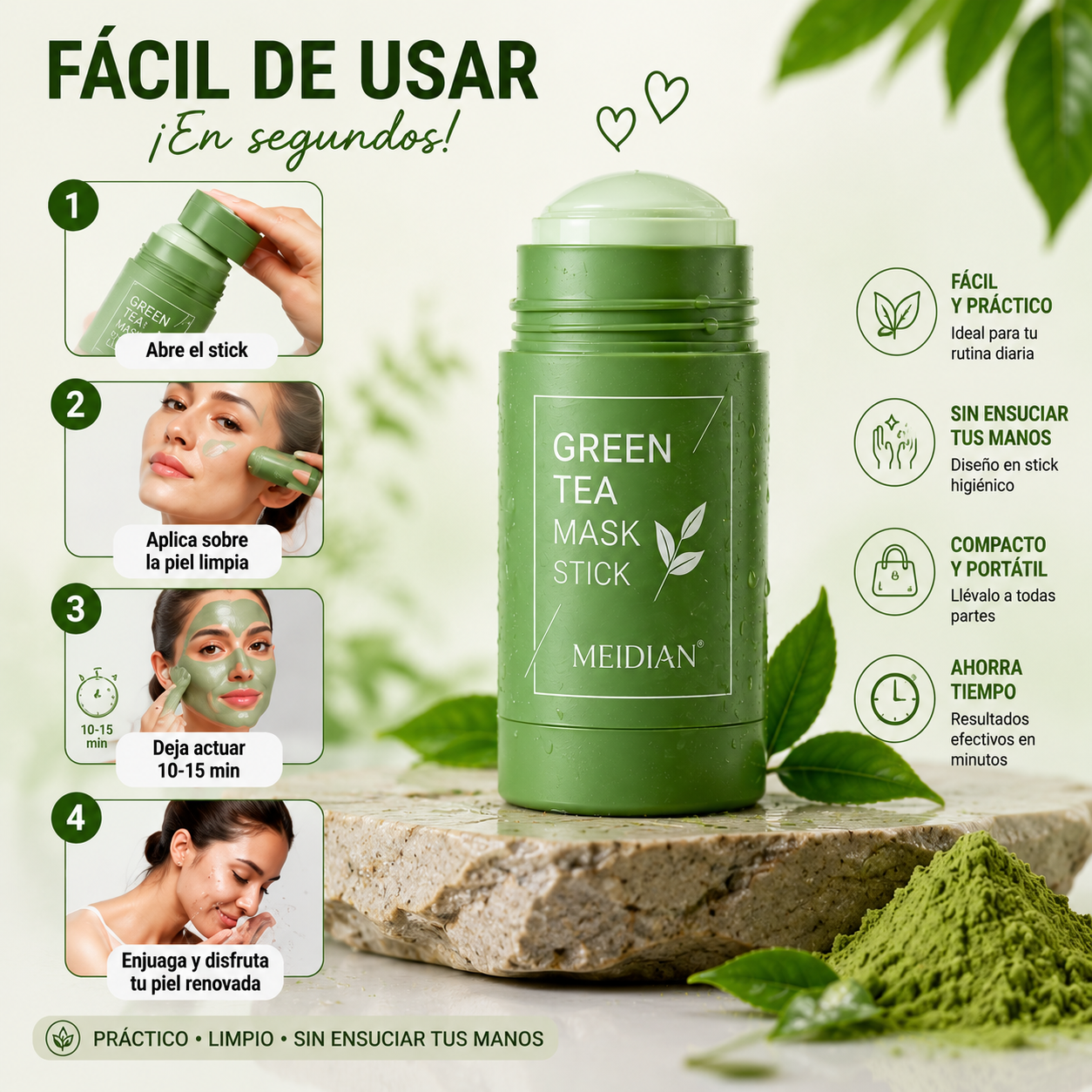 Stick Purificante de Té Verde para Poros y Puntos Negros