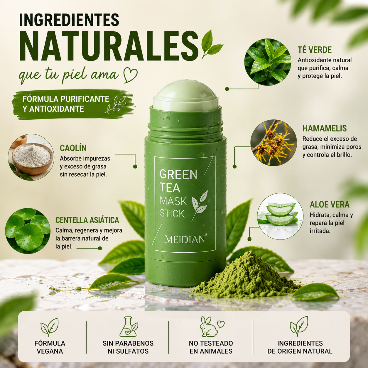 Stick Purificante de Té Verde para Poros y Puntos Negros